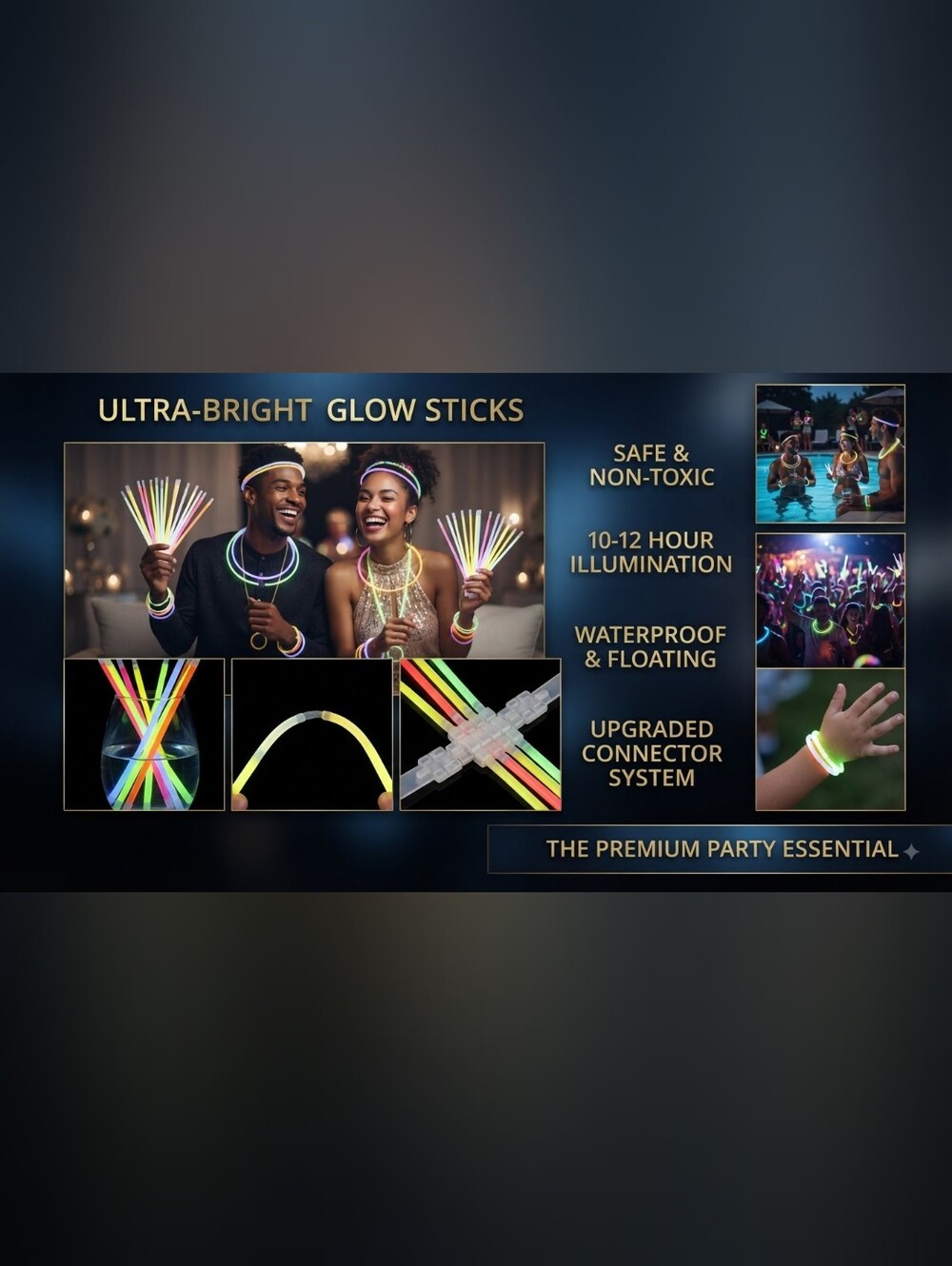 NWT 50pcs Glow Sticks Bulk Party Pack 8" Ultra Bright Bracelets Necklace Neon